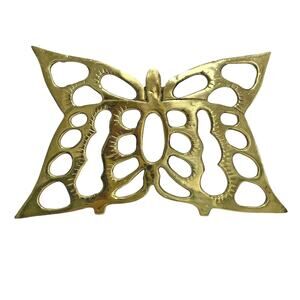 Vintage brass butterfly trivet kitchen kitsch whimsical collectible home decor